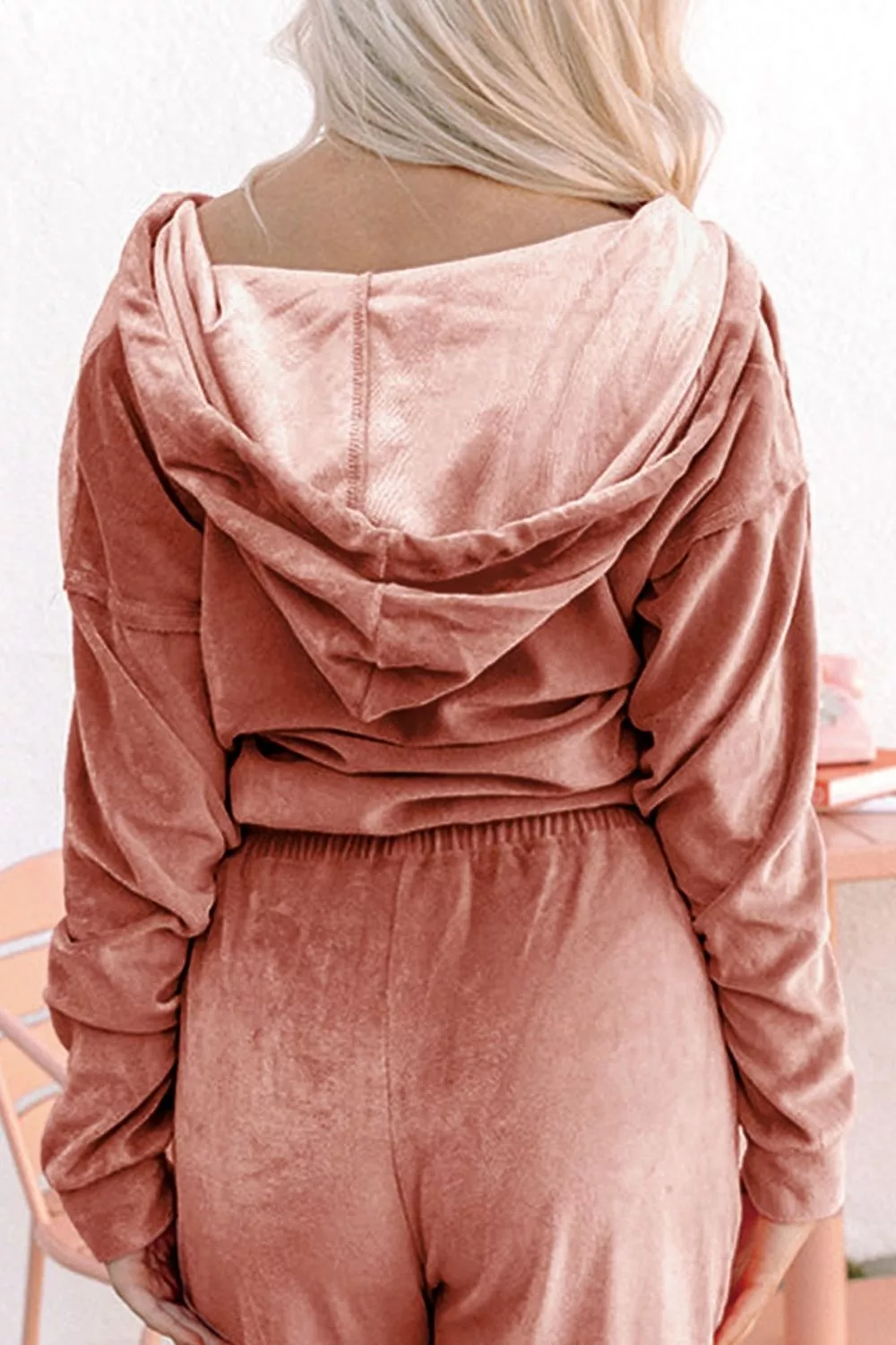 Zip Up Dropped Shoulder Hooded Top and Pants Set - Image 8