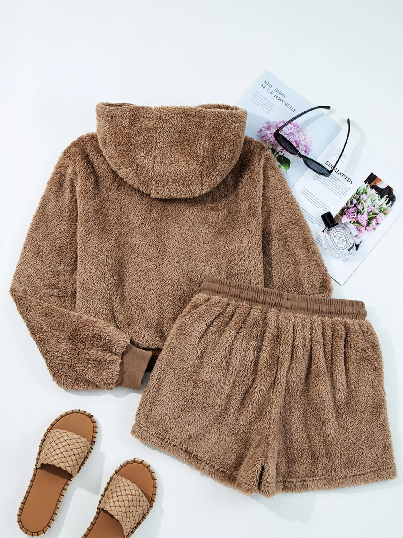 Zip Up Hoodie and Drawstring Shorts 2pcs Outfit - Image 7