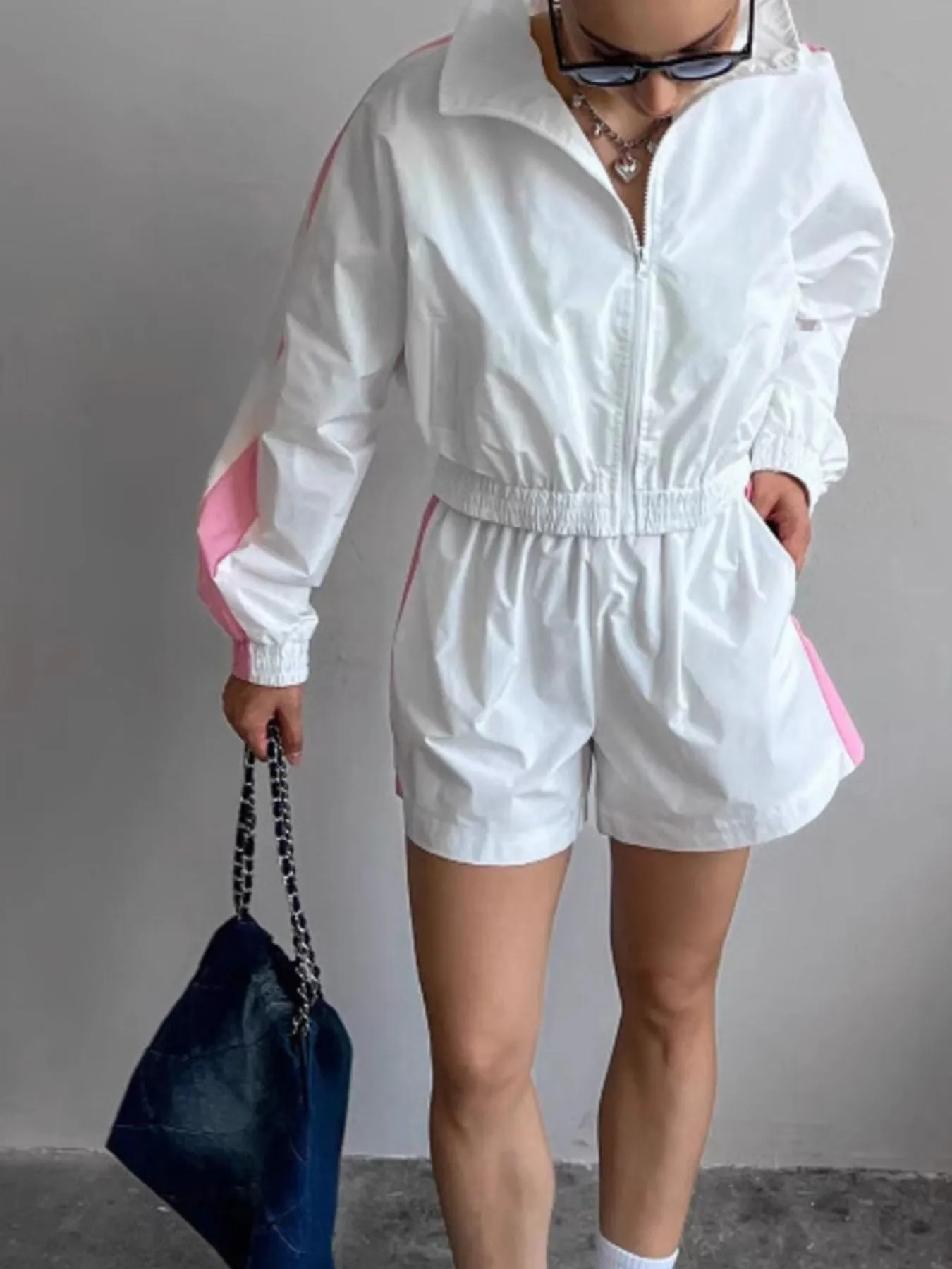 Zip Up Long Sleeve Jacket and Shorts Set - Image 11
