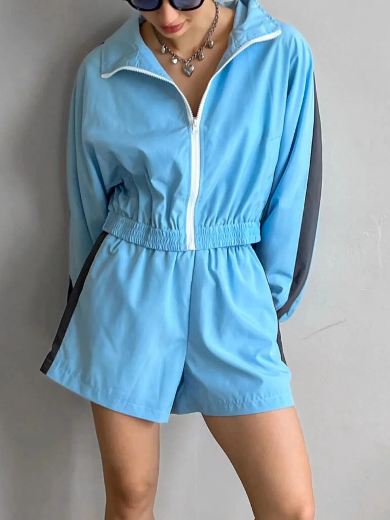 Zip Up Long Sleeve Jacket and Shorts Set - Image 4