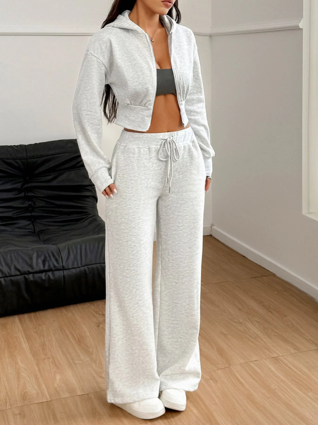 Zip Up Long Sleeve Top and Pants Set - Image 2