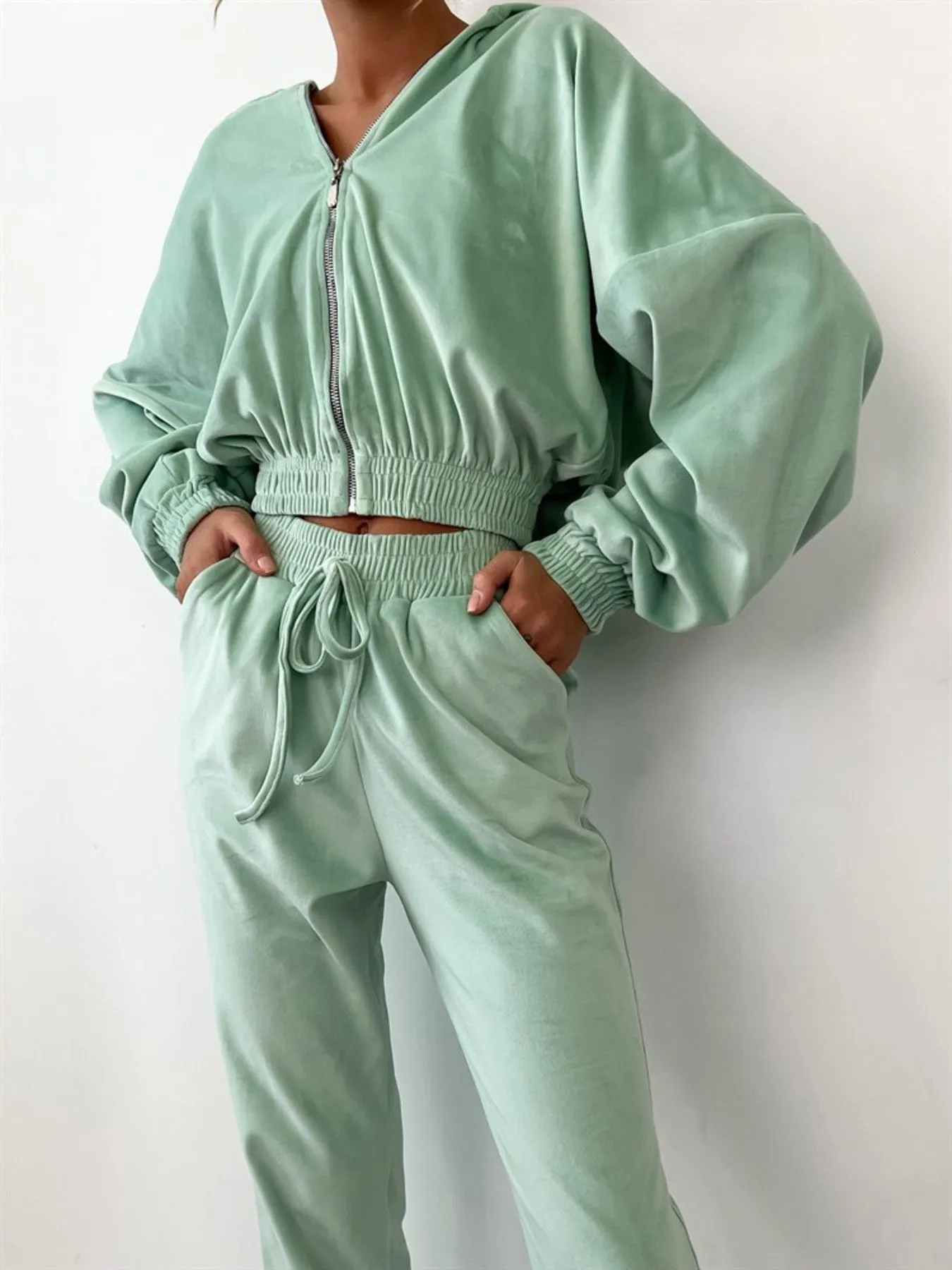 Zip Up Long Sleeve Top and Pants Set - Image 5