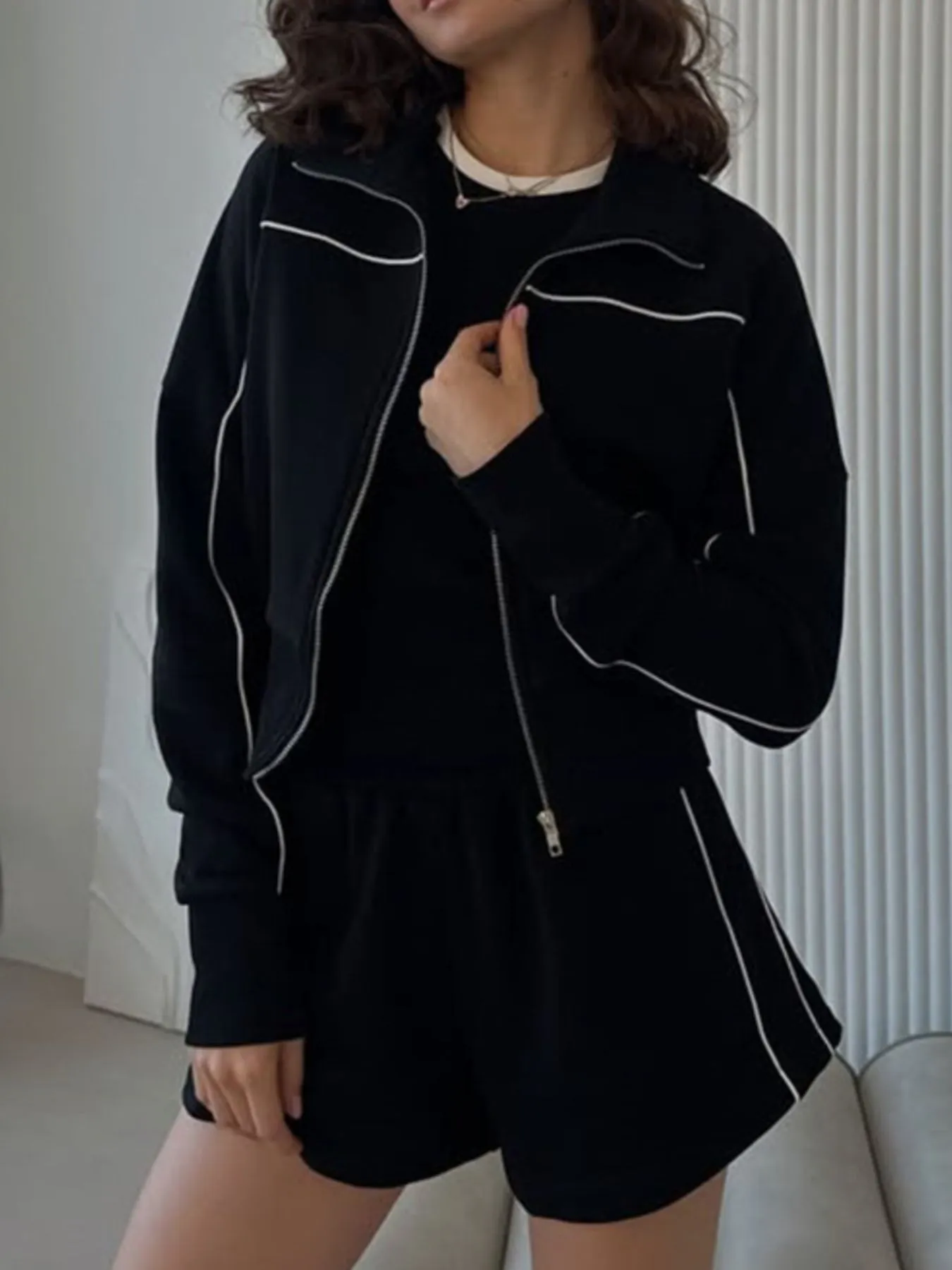 Zip Up Long Sleeve Top and Shorts Set - Image 16