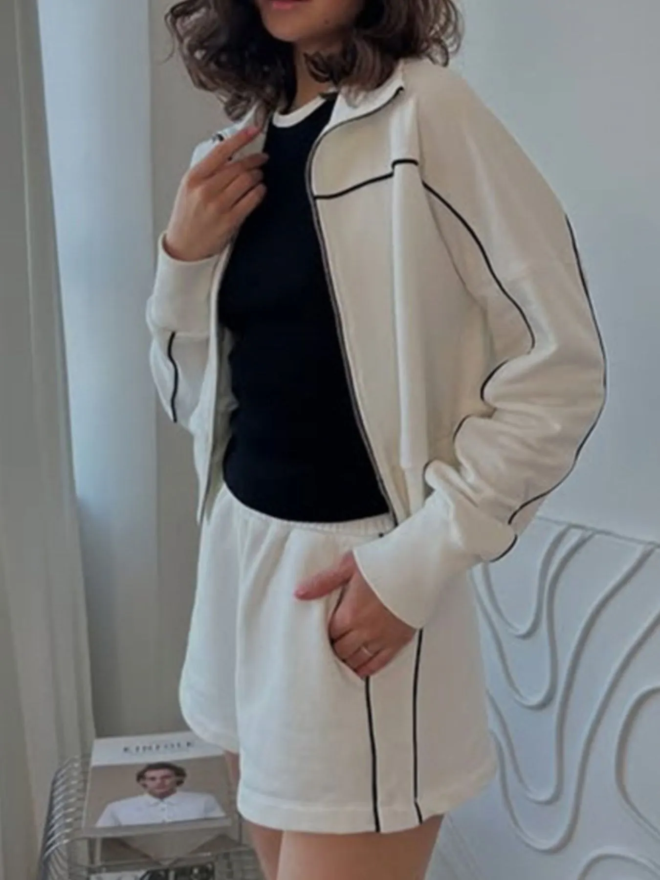 Zip Up Long Sleeve Top and Shorts Set - Image 7