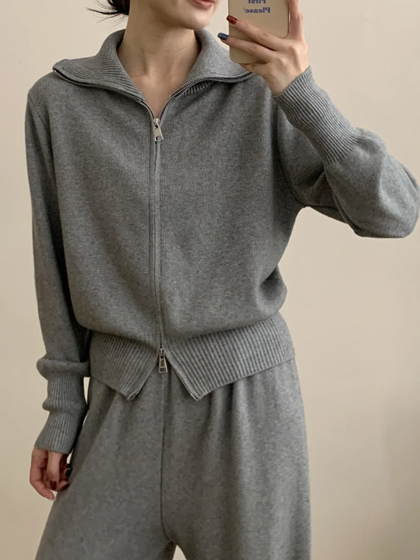 Zip Up Outerwear and Wide Leg Pants Set - Image 10