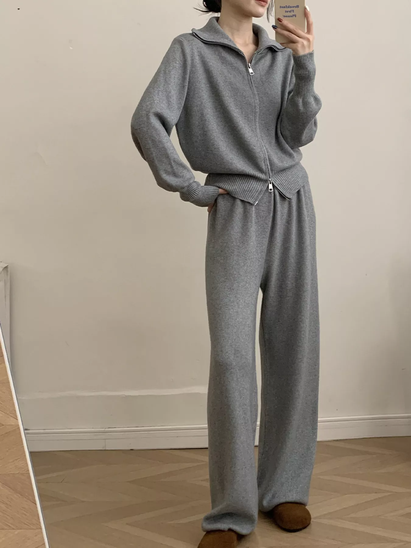 Zip Up Outerwear and Wide Leg Pants Set - Image 12