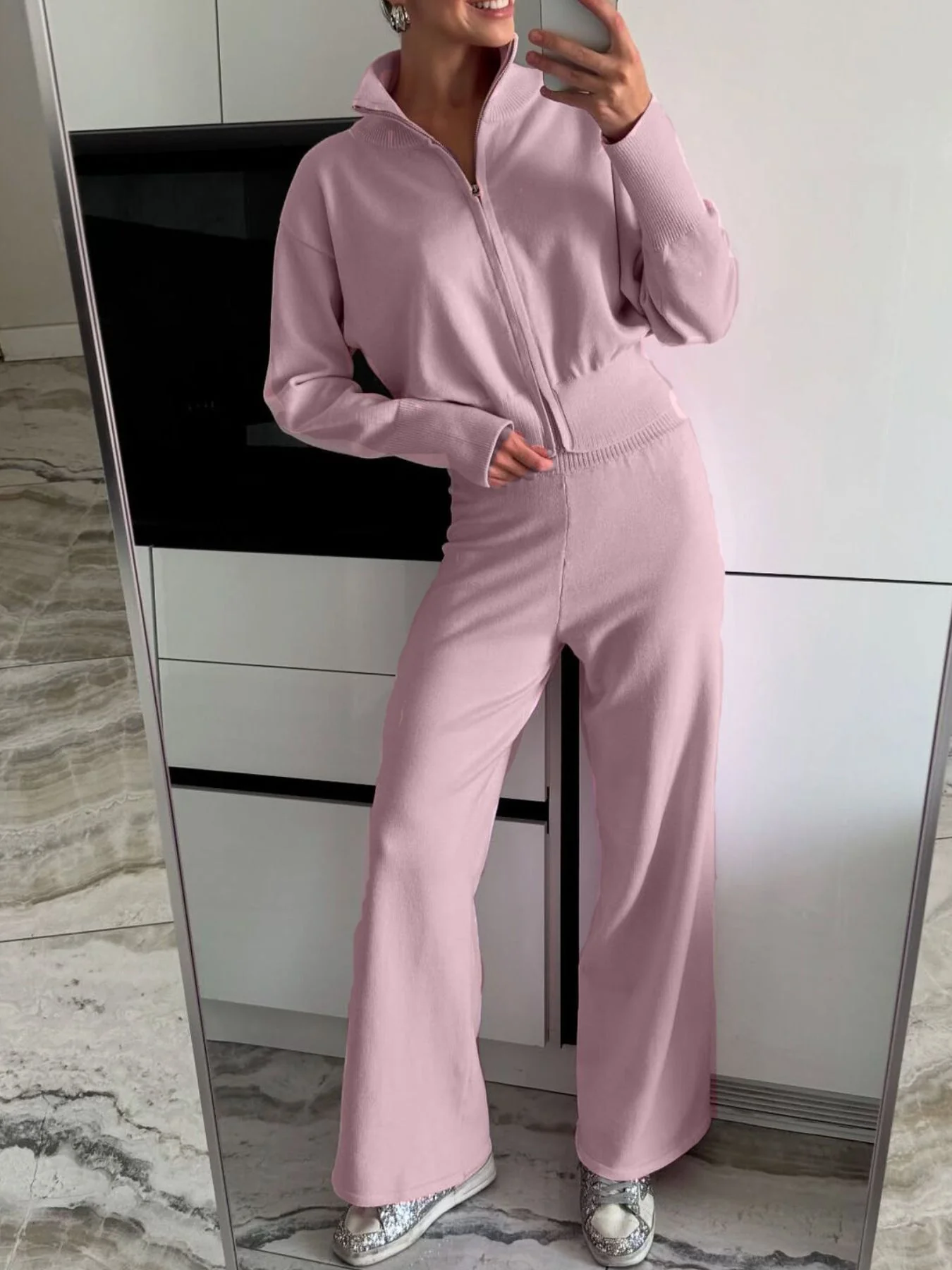 Zip Up Outerwear and Wide Leg Pants Set - Image 14
