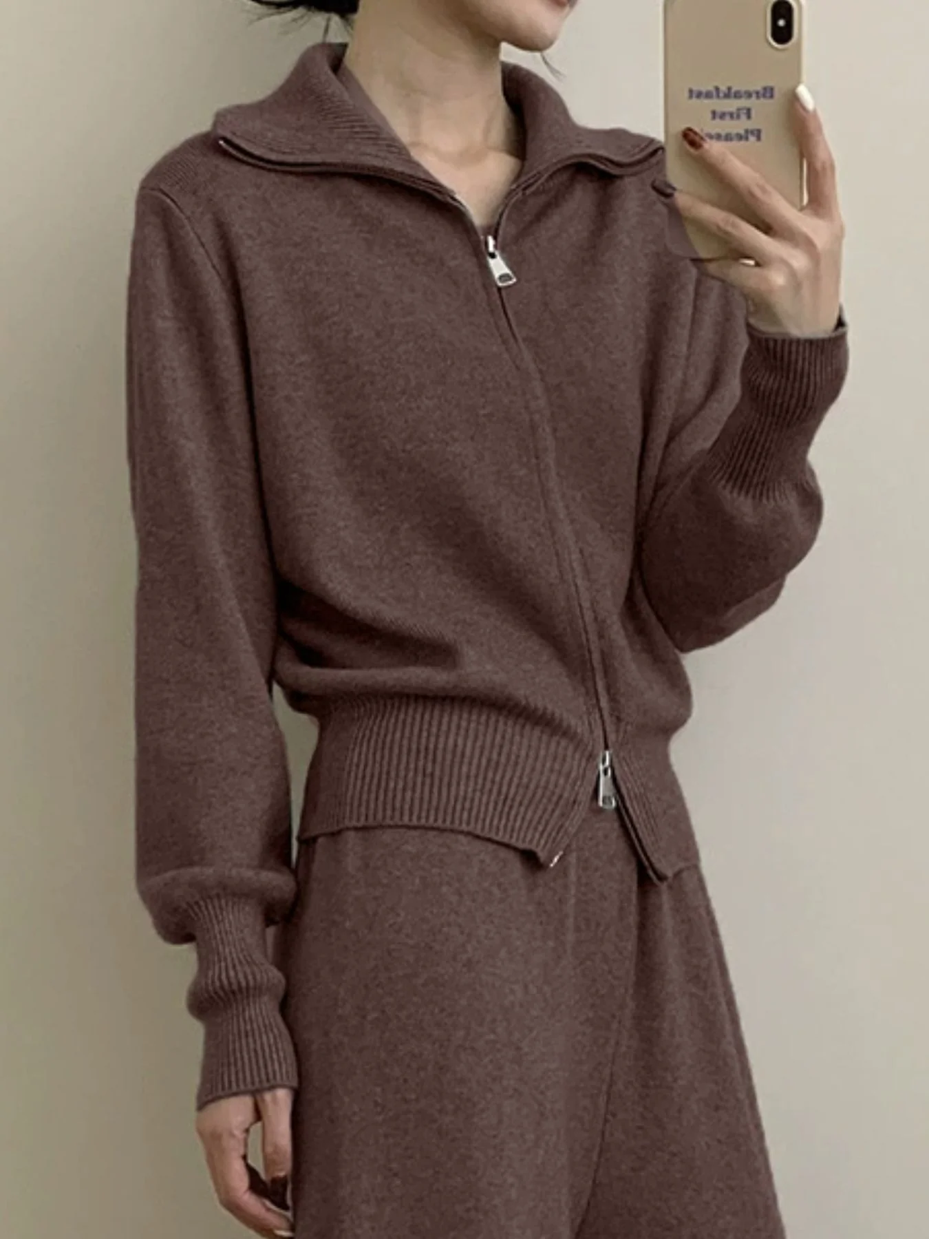 Zip Up Outerwear and Wide Leg Pants Set - Image 5