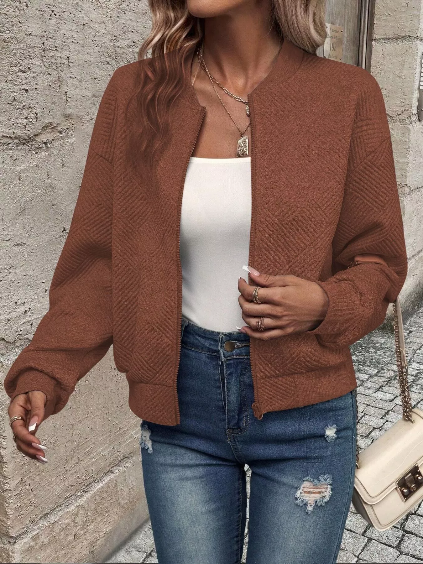 Zip-Up Textured Long Sleeve Jacket - Image 16