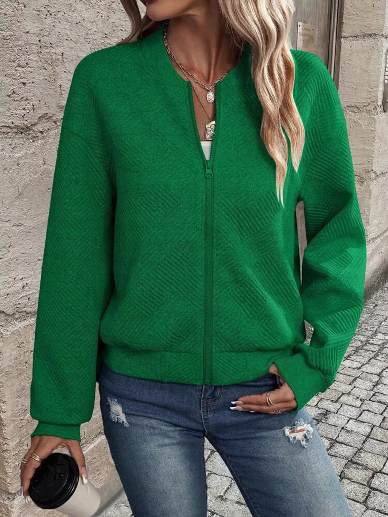 Zip-Up Textured Long Sleeve Jacket - Image 23