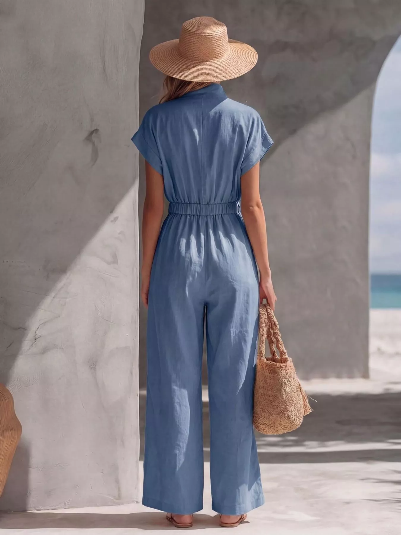 Zipper Front Wide Leg Jumpsuit - Image 2