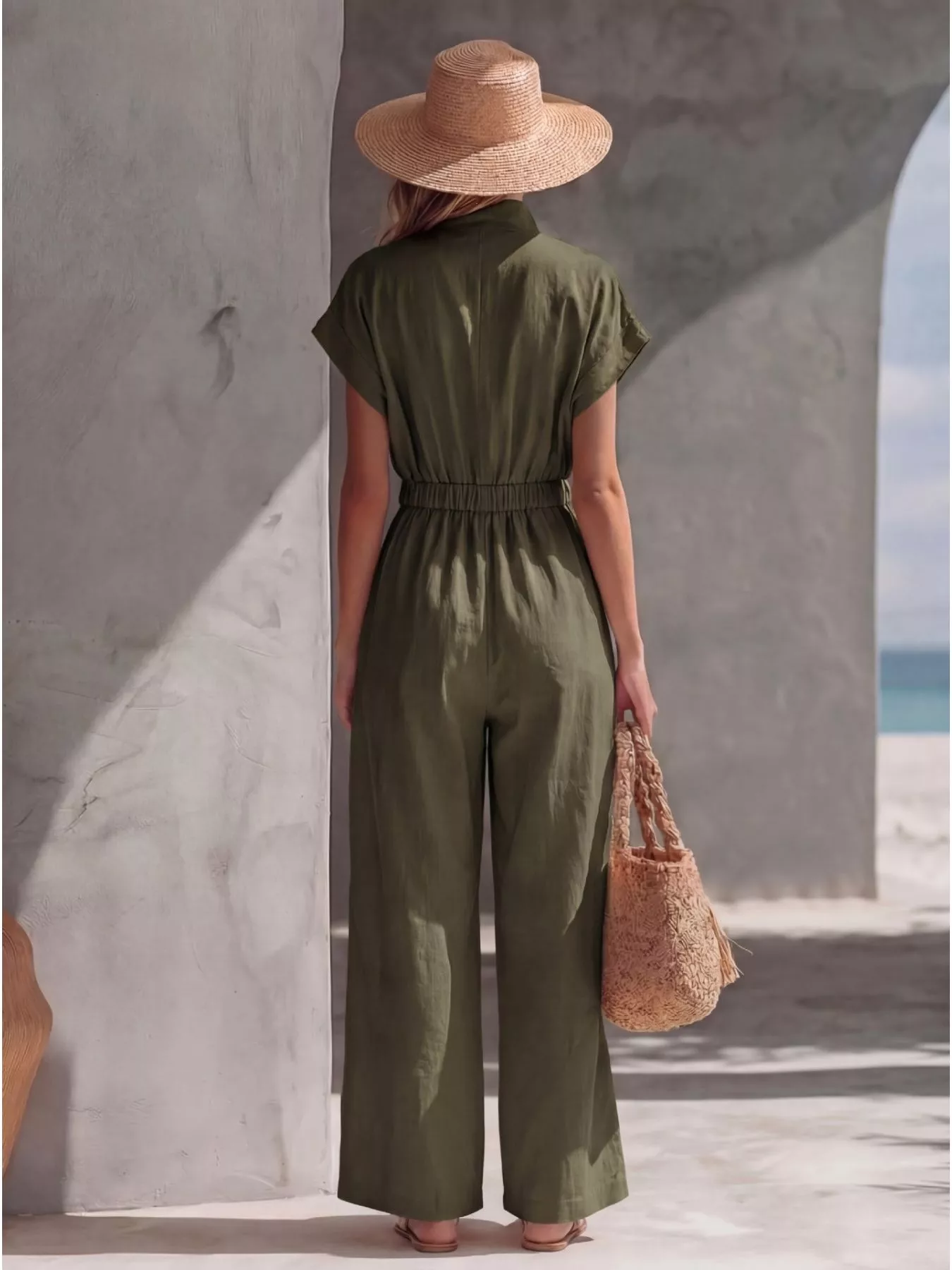 Zipper Front Wide Leg Jumpsuit - Image 5