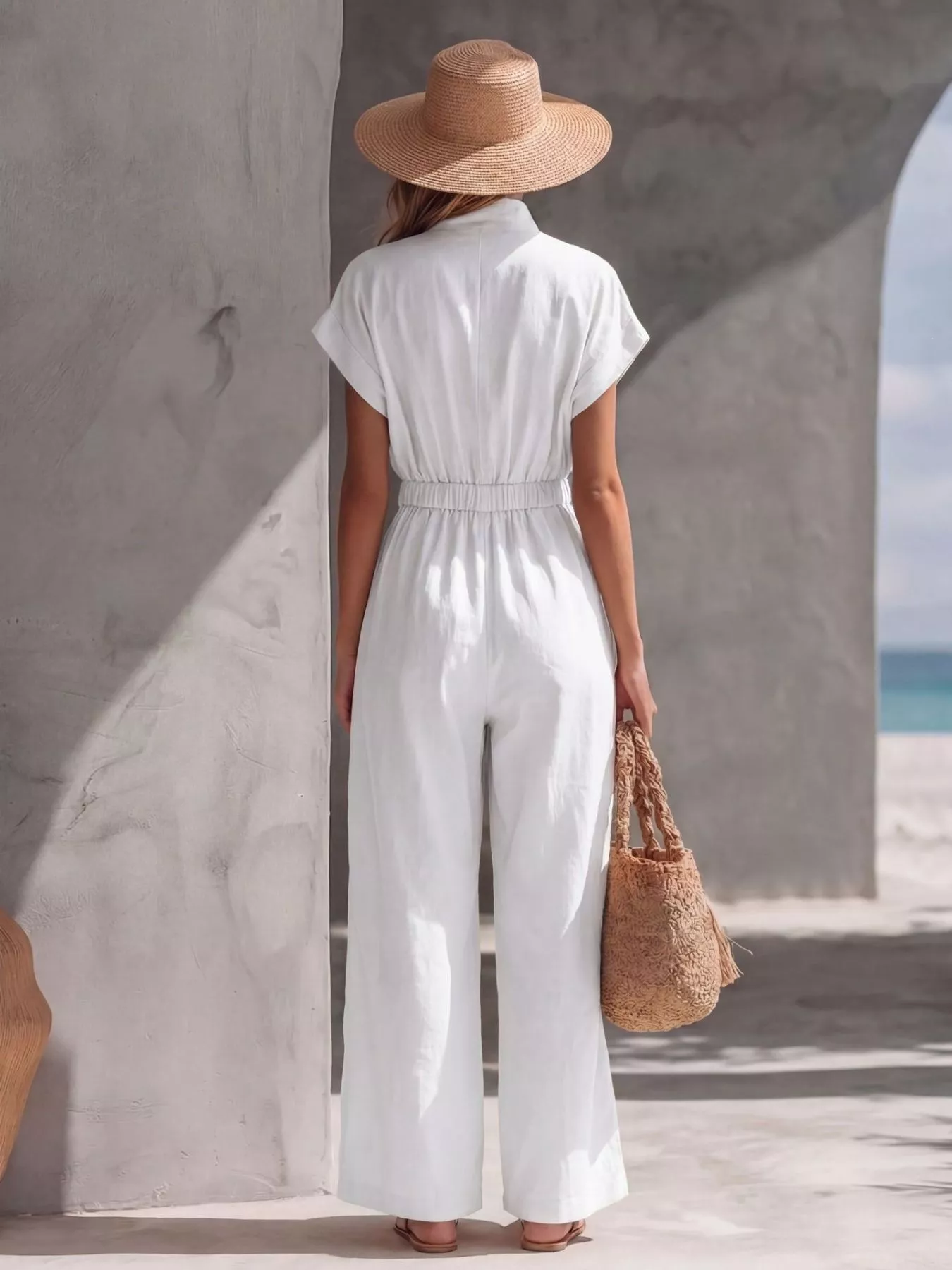Zipper Front Wide Leg Jumpsuit - Image 7